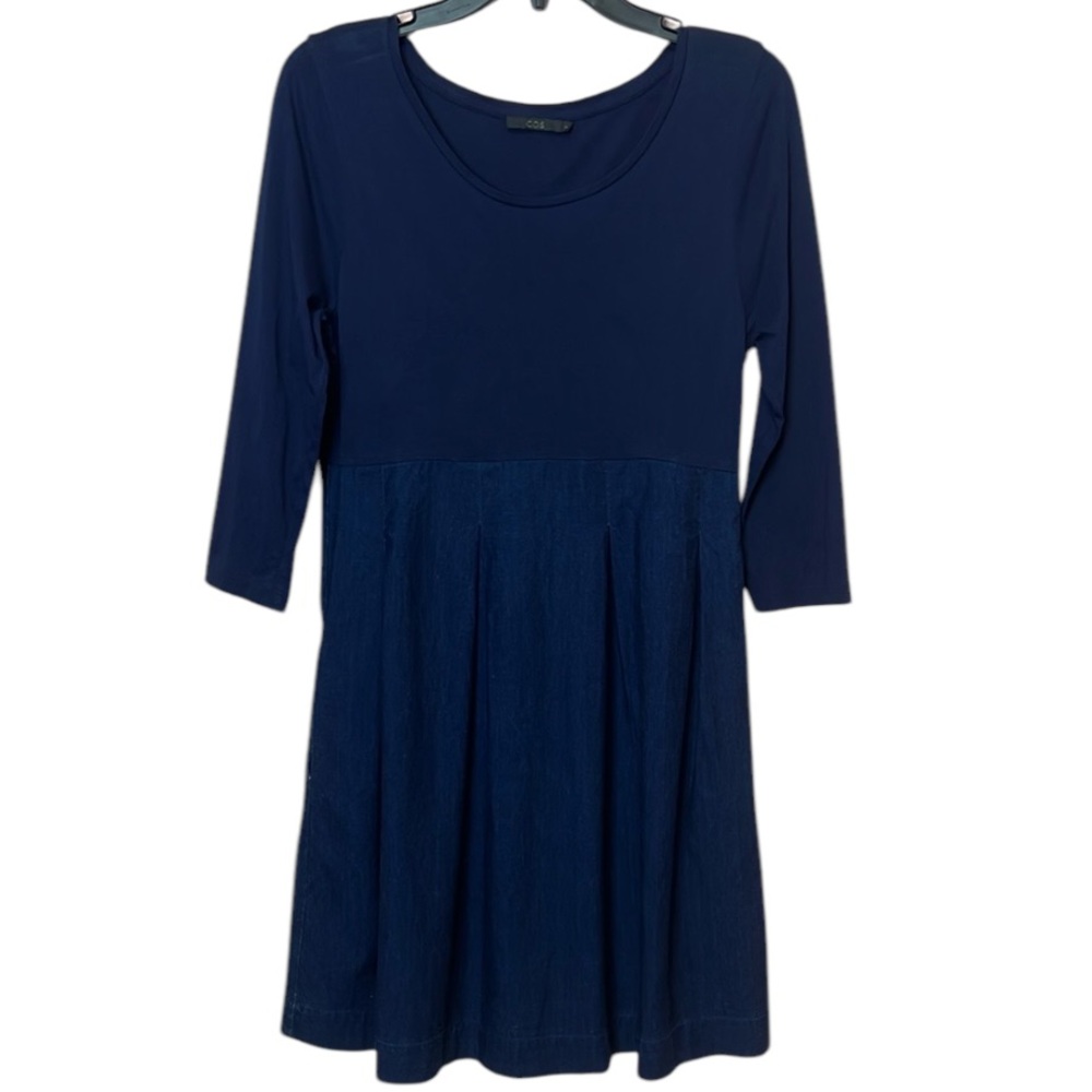 COS Navy Tiered Denim Long Sleeve Fit & Flare Mini Dress. Size S